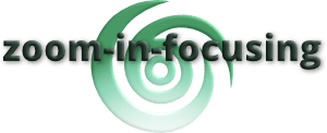 Zoom-in-Focusing Logo - Spiralförmiges Design mit Text in Open Sans